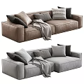 Modern Two Seater Fabric Sofa with Soft Pillows Cozy Blanket Brown Gray Interior Decor
