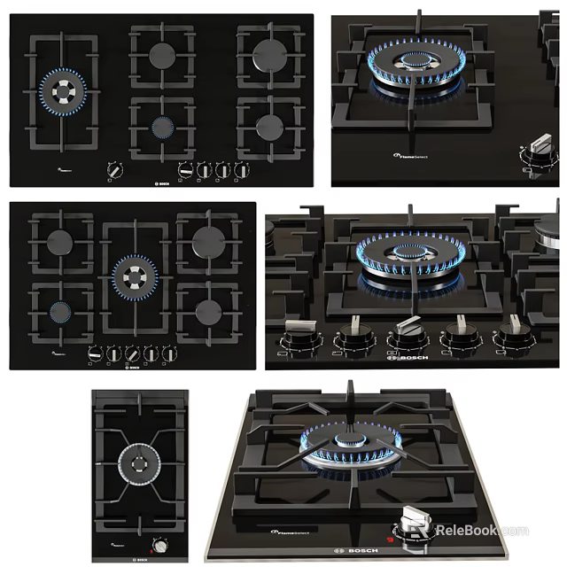 Modern Gas Stove Kitchen Appliance With Multiple Burners And Black Glass Top 3d model 