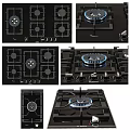 Modern Gas Stove Kitchen Appliance With Multiple Burners And Black Glass Top