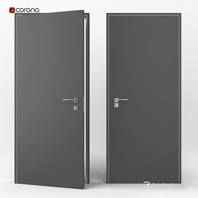 Modern Minimalist Gray Swing Doors With Silver Door Handles For Home 3d model 