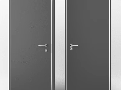 Modern Minimalist Gray Swing Doors With Silver Door Handles For Home 3d model