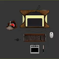 Vintage Computer Setup With Typewriter Gramophone Tablet Mouse And Pen