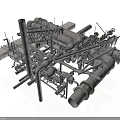 Industrial Piping Equipment With Metal Structures Valves And Mechanical Connections
