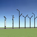 Modern Outdoor Lights with Different Designs Installed Along Road and Green Lawn