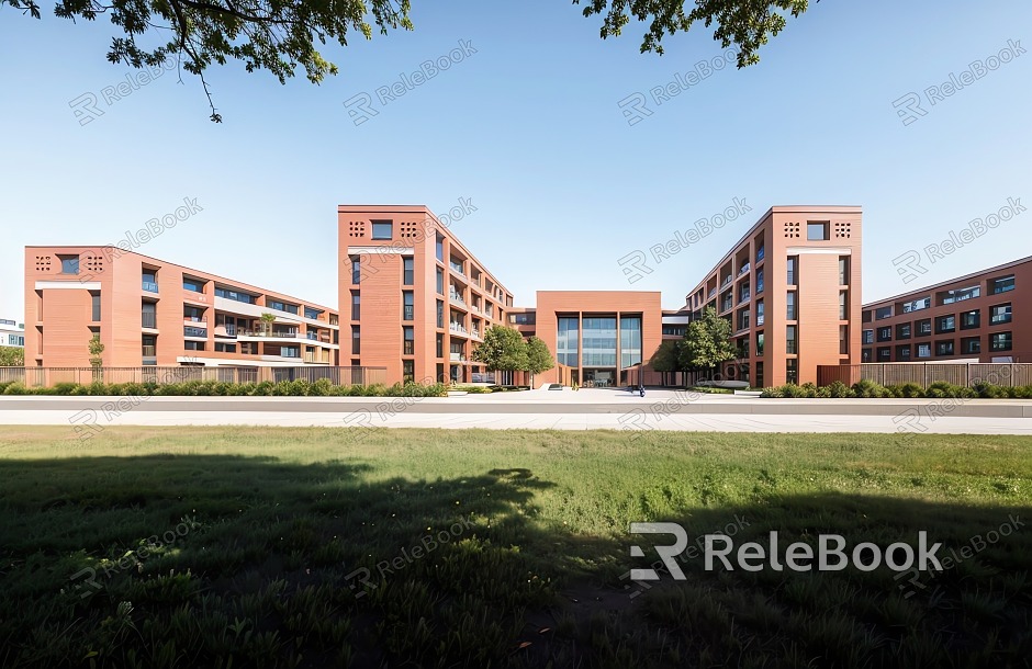 Modern Simple School Middle School Education Building Campus Teaching Building Playground model