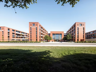 Modern Simple School Middle School Education Building Campus Teaching Building Playground