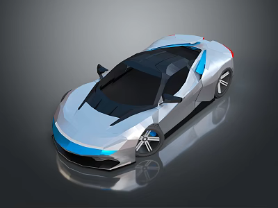 Modern Sleek Sports Car With Silver Blue Body Black Roof And Alloy Wheels 3d model