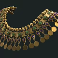 Ornate Gold Necklace With Emerald and Amethyst Stones and Round Pendants Design