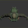Man In Tactical Gear With Green Vest Camouflage Pants Helmet And Gloves Standing