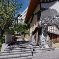 Traditional Scenic Wall Design With Black And White Landscape Painting Stone Steps And Trees