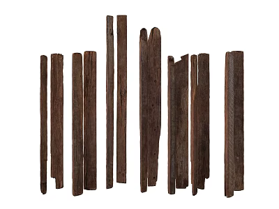 Dark Colored Stone and Wood Strips with Various Lengths and Shapes on White Background 3d model