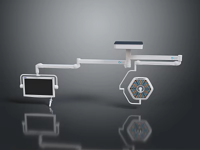 Medical Ceiling Mounted Boom System With Monitor Display And Surgical Lighting Unit 3d model