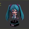 Chibi Anime Character Figure With Blue Green Pigtails Pink Hair Accessories And Black Base