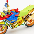 Colorful Toy Motorcycle With Green Seat Orange Wheels And Decorative Handlebar Parts