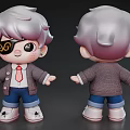 Game Movie Character With Gray Purple Gradient Hair Eye Patch Red Tie And Blue Jeans