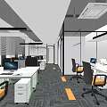 Modern Office Interior With Open Layout Workstations And Storage Cabinets 3d model