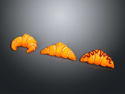 Sculpture Carving Of Three Orange Croissants With Striped Surface Design Details 3d model
