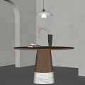 Mid-Ancient Style Dining Table Round Dining Table Solid Wood Dining Table Walnut Dining Table Calacata Marble Dining Table Ornaments 3d model