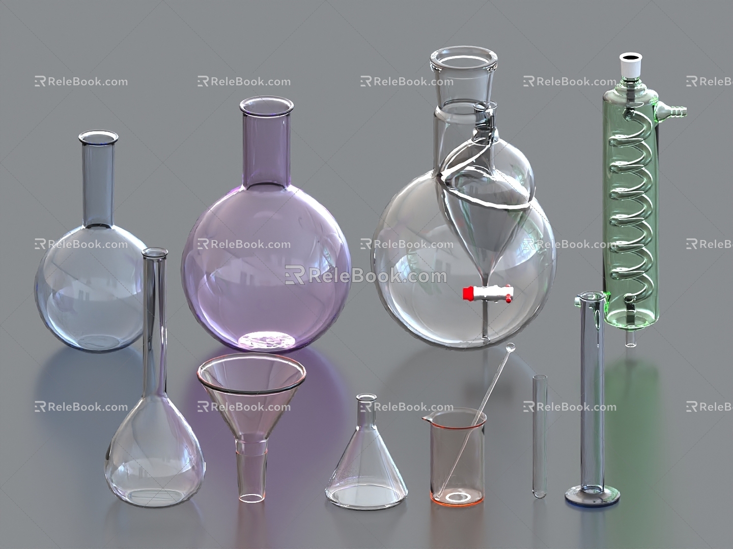 Experimental equipment, experimental equipment, experimental props, beakers, test tubes, flasks, funnels, measuring cylinders, conical flasks 3d model