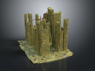 Detailed Cartoon City Scene Featuring Brick Buildings And Tall Towers Model 3d model