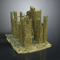 Detailed Cartoon City Scene Featuring Brick Buildings And Tall Towers Model
