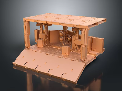 Cartoon Scene Of Mechanical Platform With Support Pillars Sloped Front And Internal Components 3d model
