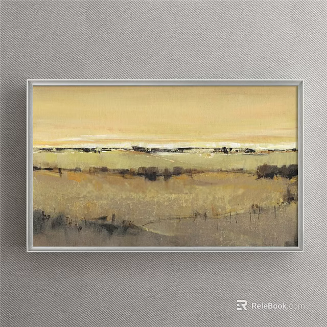 Framed Warm Yellow Landscape Painting With Horizon And Soft Field Tones 3d model 