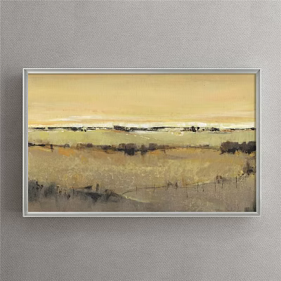 Framed Warm Yellow Landscape Painting With Horizon And Soft Field Tones 3d model