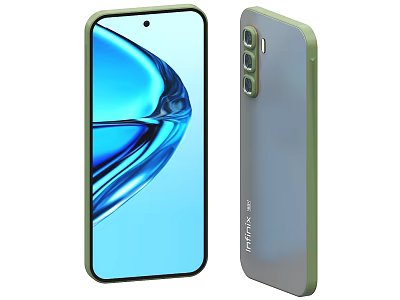 Realme Smartphone With Curved Blue Display And Triple Camera Green Frame Gray Back 3d model