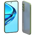 Realme Smartphone With Curved Blue Display And Triple Camera Green Frame Gray Back
