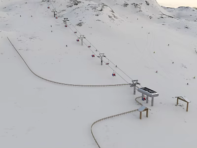 Snowy Mountain Ski Area Featuring Ski Lift And Active Skiers 3d model