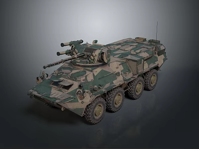 Military Armored Vehicle With Camouflage Paint Multiple Wheels And Top Mounted Weapons 3d model