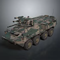 Military Armored Vehicle With Camouflage Paint Multiple Wheels And Top Mounted Weapons