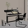 Modern Home Office Desk With Black Tabletop Metal Frame Chair And Potted Plant