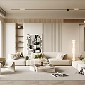 Modern Neutral Living Room Interior With Sofa Armchair Coffee Table And Decorative Art