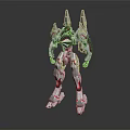 White And Red Robot Model With Futuristic Mechanical Armor And Detailed Joints