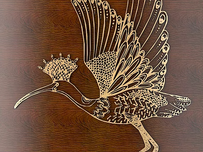 Artistic Intricate Bird Carving Design On Wooden Surface With Detailed Feathers 3d model