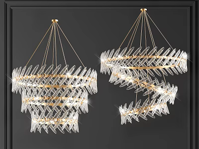 Modern Crystal Chandeliers Featuring Golden Accents and Multi Layered Transparent Crystals 3d model