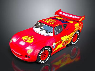 Red Cartoon Race Car With Flame Decals Number 95 And RUST-EZE Logo 3d model
