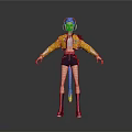 3D Character With Pink Hair Headphones Yellow Jacket Shorts And Purple Socks Shoes