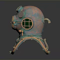 Vintage Copper Green Diving Helmet Weapon Design With Round View Windows And Metal Parts