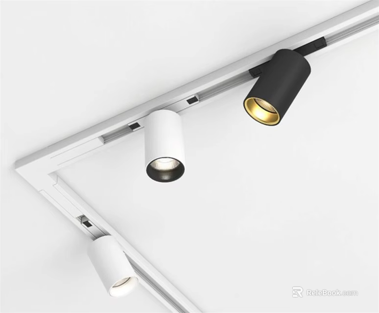 Sleek LED Track Lighting With White Downlights Black Spotlights And Warm Gold Illumination 3d model 