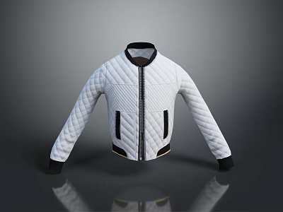 White Quilted Jacket With Black Collar Cuffs And Pockets Modern Design 3d model