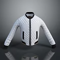 White Quilted Jacket With Black Collar Cuffs And Pockets Modern Design