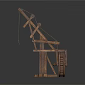 Ancient Wooden Crane Model with Lever System Wheel and Hook Structure