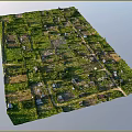 Rural Landscape with Green Farm Fields Scattered Houses and Winding Paths