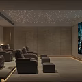 Elegant Home Theater Interior With Starry Ceiling Lights Comfortable Recliner Seats And Large Projection Screen
