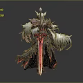Mythical Warrior In Ornate Armor With Red Sword And Feathered Wings