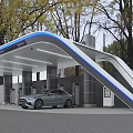 Electric Vehicle Charging Station With Industrial Charging Equipment Multiple Piles And Parked Car