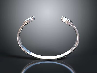 Shiny Silver Metallic Bracelet With Decorative Ends And Smooth Surface Design 3d model